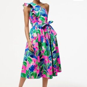 J. Crew Vibrant Floral One-Shoulder Maxi Dress Size 10